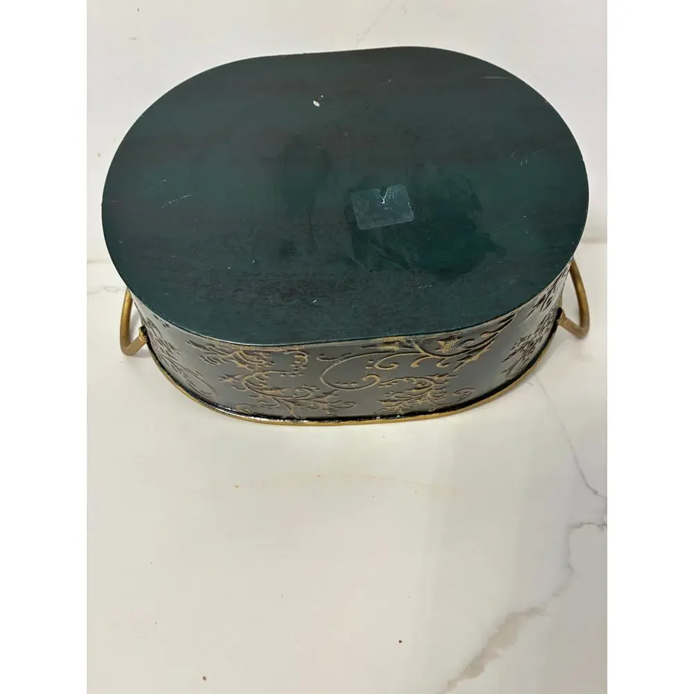 Metal Cachepot Black Gold Embossed Planter Container